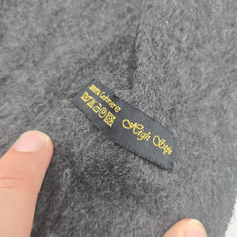Unisex Warm Long Charcoal Gray 100% Cashmere Scarf with Fringe 12